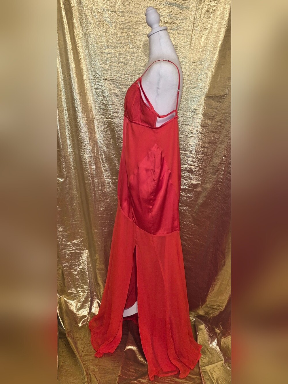 ASOS Red Satin and Chiffon Slip Gown - Picture 4 of 5